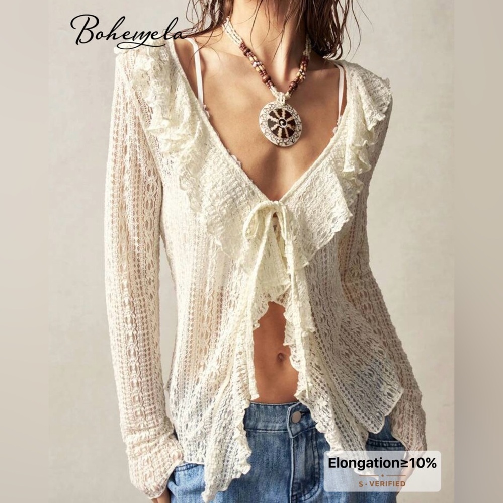 Boheme Cream Lace Ruffle Blouse